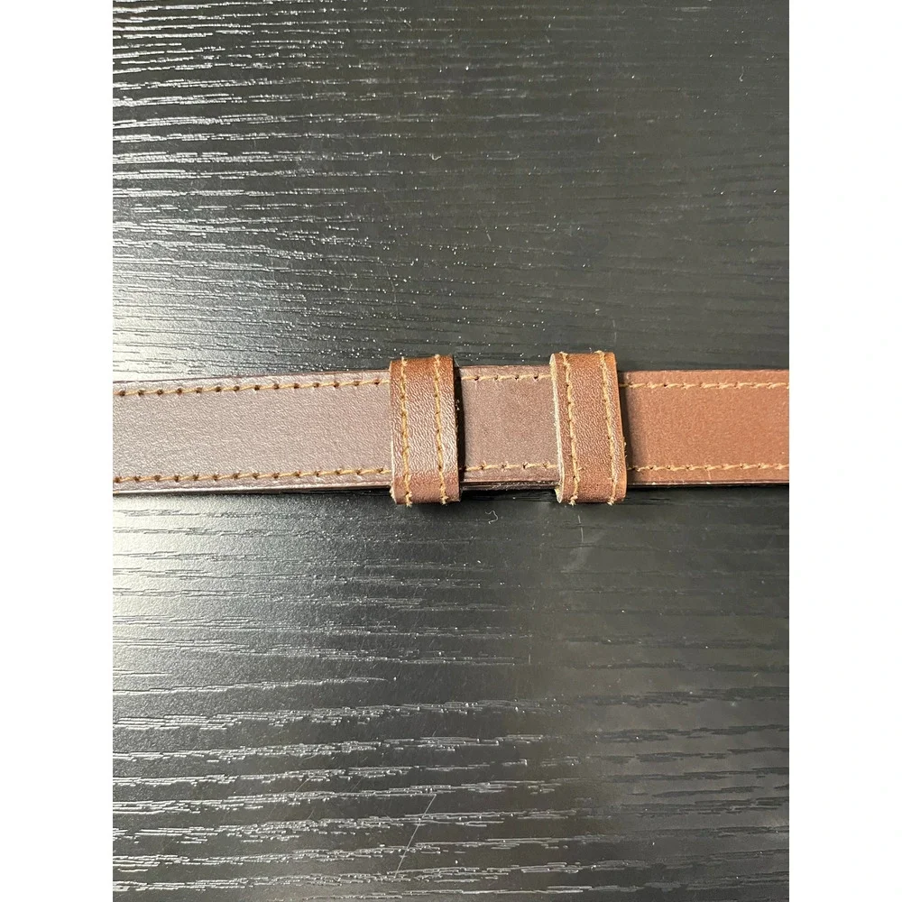 Vintage Leather Slide Adjust Belt with Teardrop Loop Buckle & Whipstitch Detail